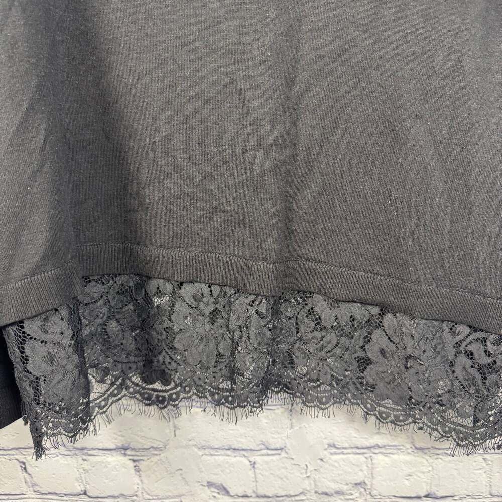 Adrianna Papell Black Long Sleeve Lace Hem Sweater Top Size Medium - Picture 3 of 6